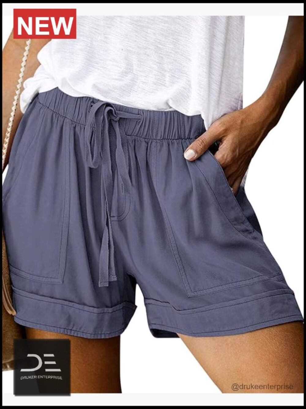 Elastic Waist Drawstring Shorts Lightweight Beach Shorts with Pockets